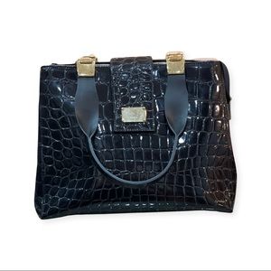 Croc Style with Gold black genuine leather